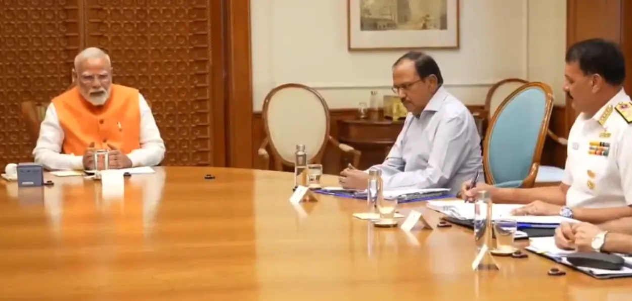 Prime Minister Narendra Modi with NSA Ajit Doval and others at a security meeting during Operation Sindoor