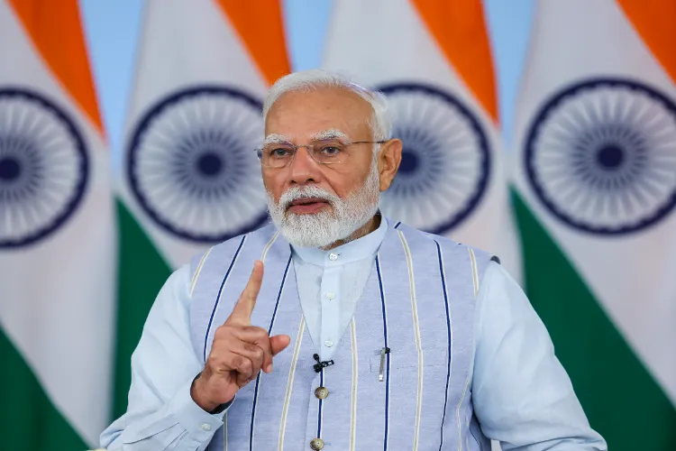 Prime Minister Narendra Modi virtually delivers his remarks during the 78th Session of the World Health Assembly in Geneva.