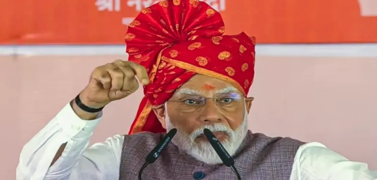 Prime Minister Narendra Modi addressing a rally in Bikaner, Rajasthan