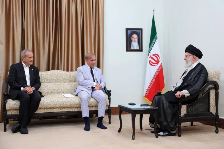 Pakistan Prime Minister Shehbaz Sharif with Iranian Supreme leader Ayatollah Sayyed Ali Khamenei and President Pezeshkian in Tehran                     
