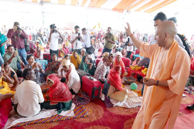 UP Chief Minister Yogi Adityanath blessing couples at the mass wedding ceremony in Gorakhpur