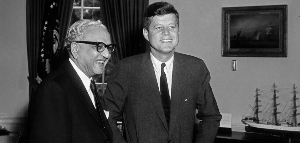 US President John F Keneddy with the Indian Ambassador M C Chagla in Washington DC