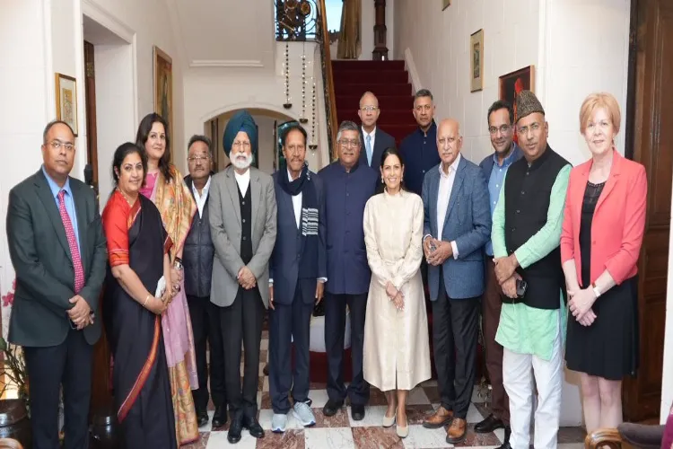 Indian All party delegation led by Ravi Shankar Prasad with UK's shadow foreign minister Priti Patel Khatana is second from left