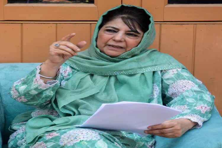 PDP chief Mehbooba Mufti addresses a press conference