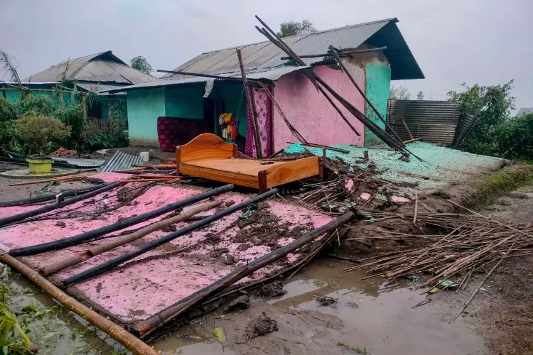 A Damaged house in Manipur rainfall