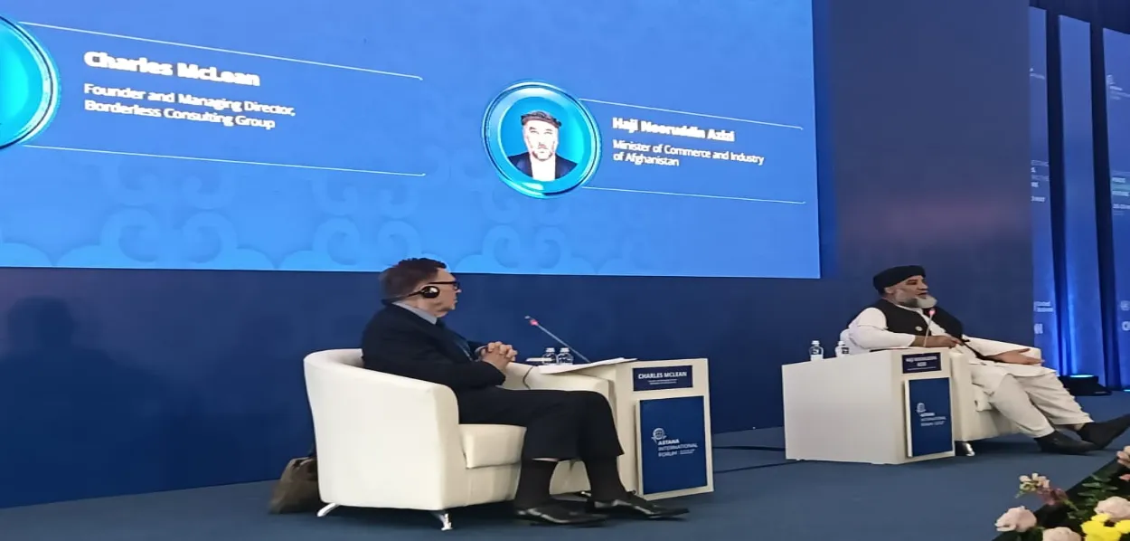 Haji Nooruddin Azizi, Minister of Trade and Industry of the Taliban regime in Afghanistan  speaking at the Astana International Forum 2025 (Pics by Aditi Bhaduri)