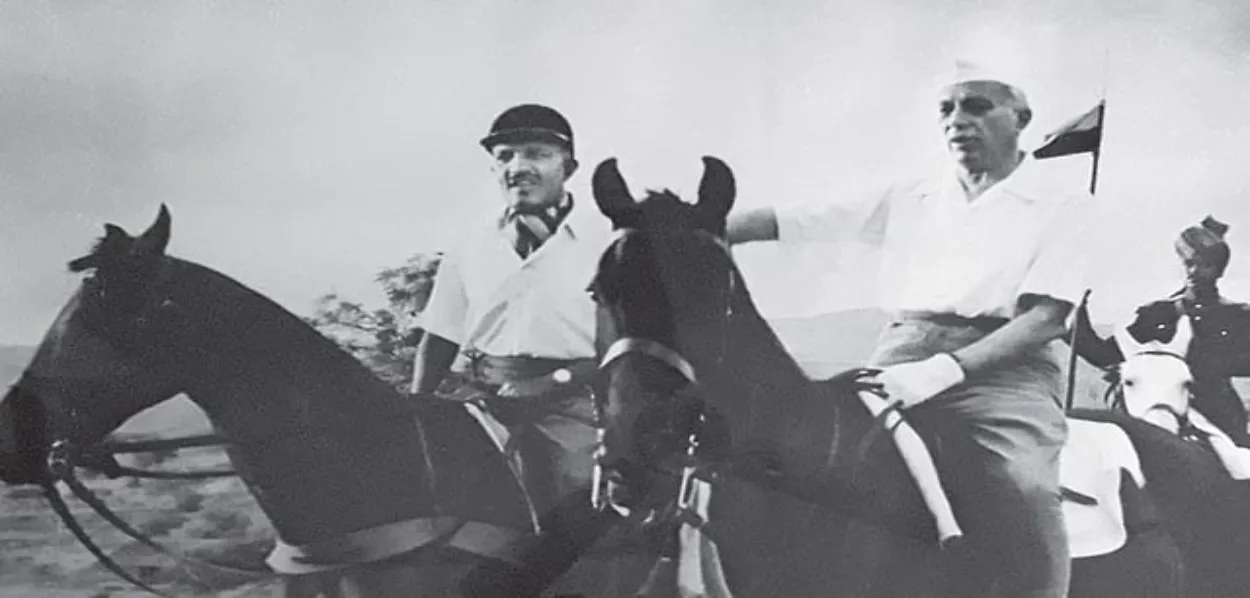 Maj Gen Habibullah horse riding with PM Jawahar Lal Nehru