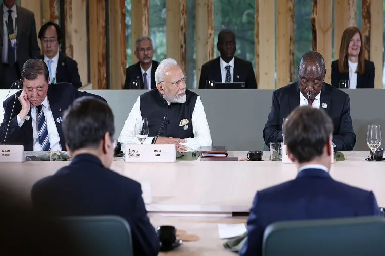 Prime Minister Narendra Modi addressing a G7 Outreach Session in Canada