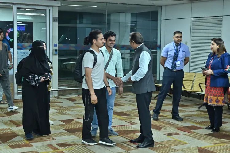 Kashmiri  students returning from Iran at the Delhi airport
