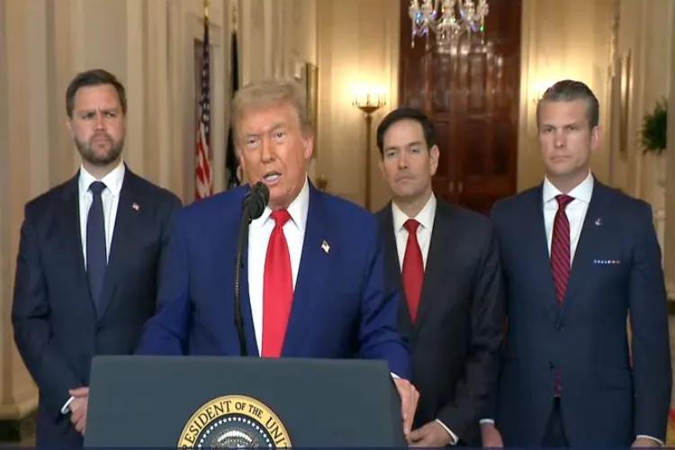 US President Donald Trump announcing strikes on Iran