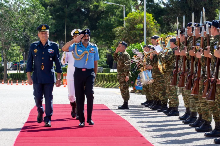  Indian Air Force (IAF), Air Chief Marshal AP Singh inspecting the Guard of Honours at Athens (X)