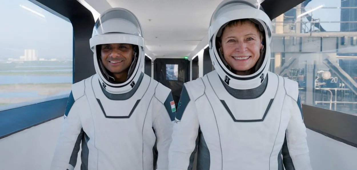 Group Captain Shubhanshu Shukla with  Peggy Whitson, director of human spaceflight at Axiom Space