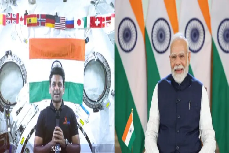 Prime Minister Narendra Modi interacting with Group Capt. Shubhanshu Shukla who is in International Space Station 