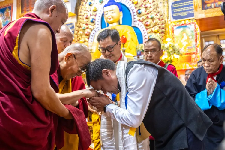 Arunachal Pradesh Chief Minister Pema Khandu offering prayers to Dalai Lama on his birthday in Dharamshala