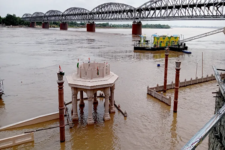Namo Ghat of Ganga at Varanasi submerged 