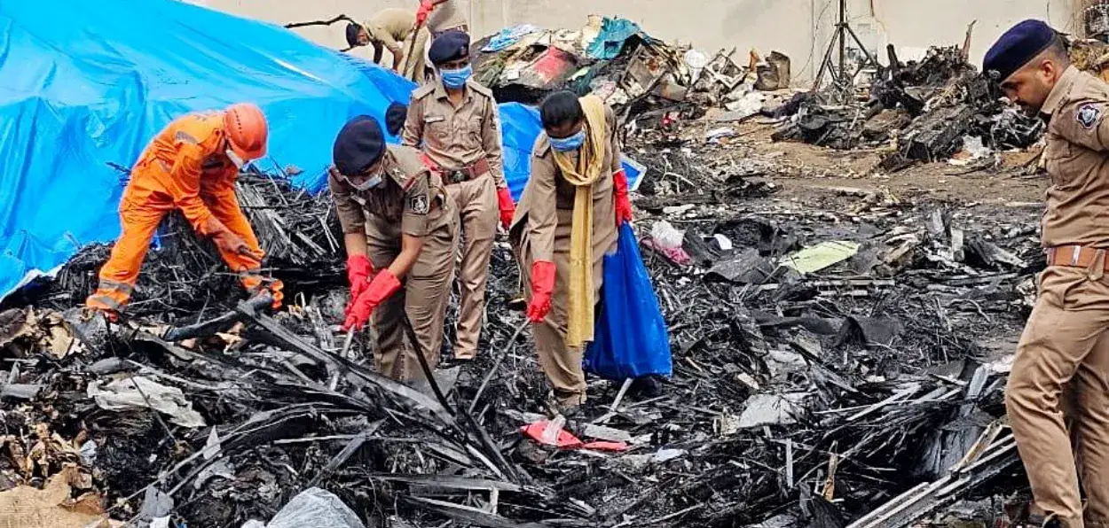 SDRF and Police searching through the wreckage of IA plane in Ahmadabad