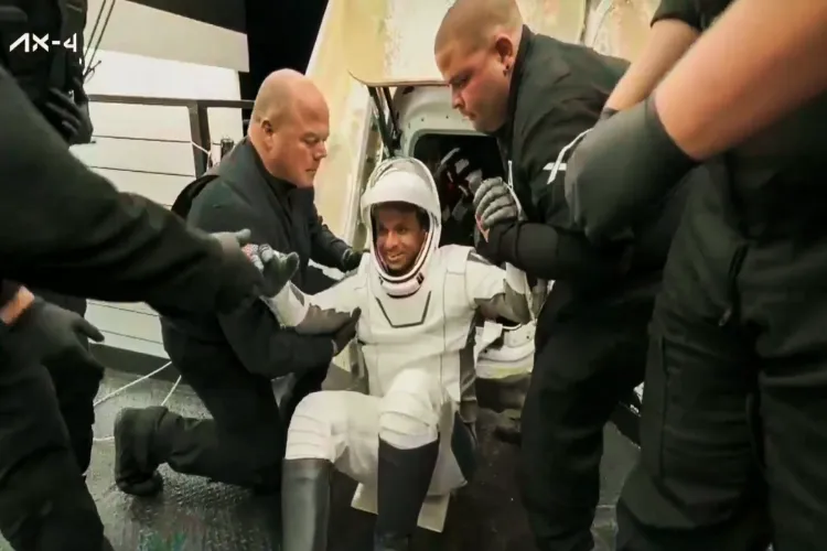 Axiom-4 mission crew member and astronaut Shubhanshu Shukla reaches Earth with other crew members of the mission