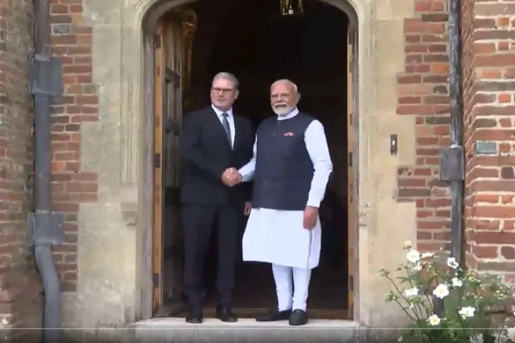 Prime Minister Narendra Modi  with the UK PM Keir Starmer at latter's  countryside residence Chequers
