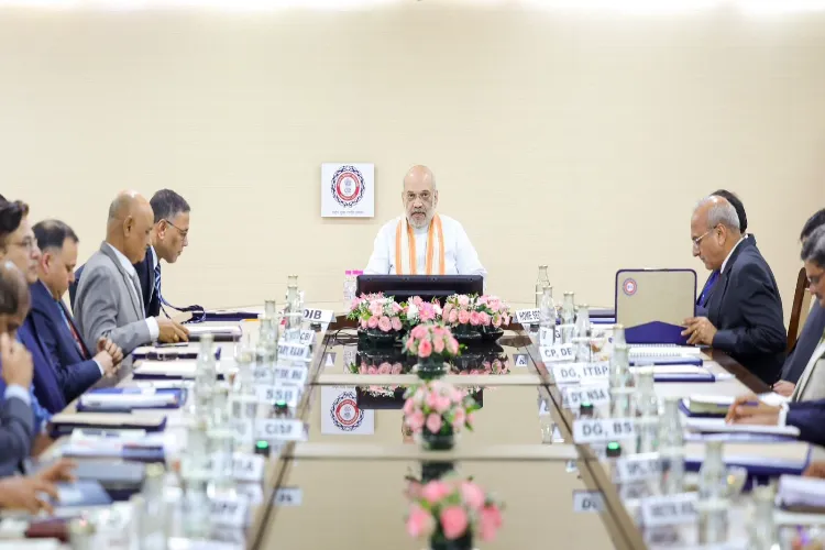 Home Minister Amit Shah addressing security top brass at a conference in Delhi