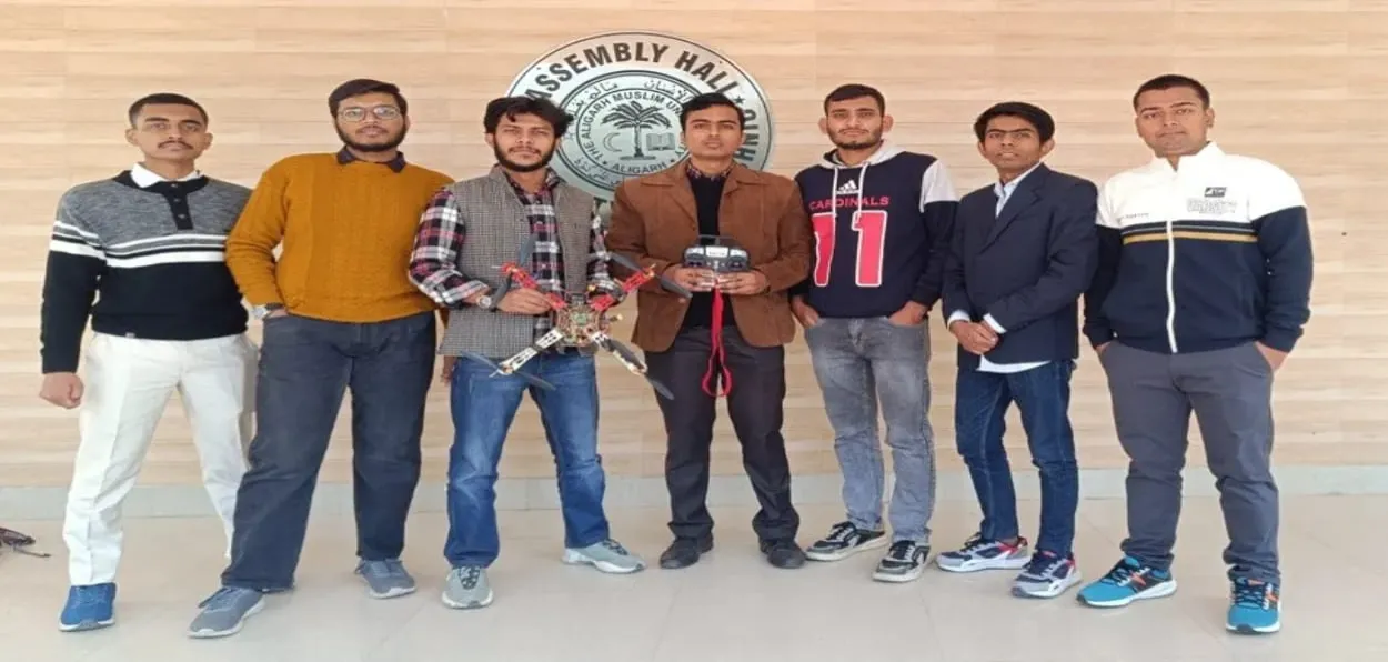 Students of AMU with their delivery drone prototype