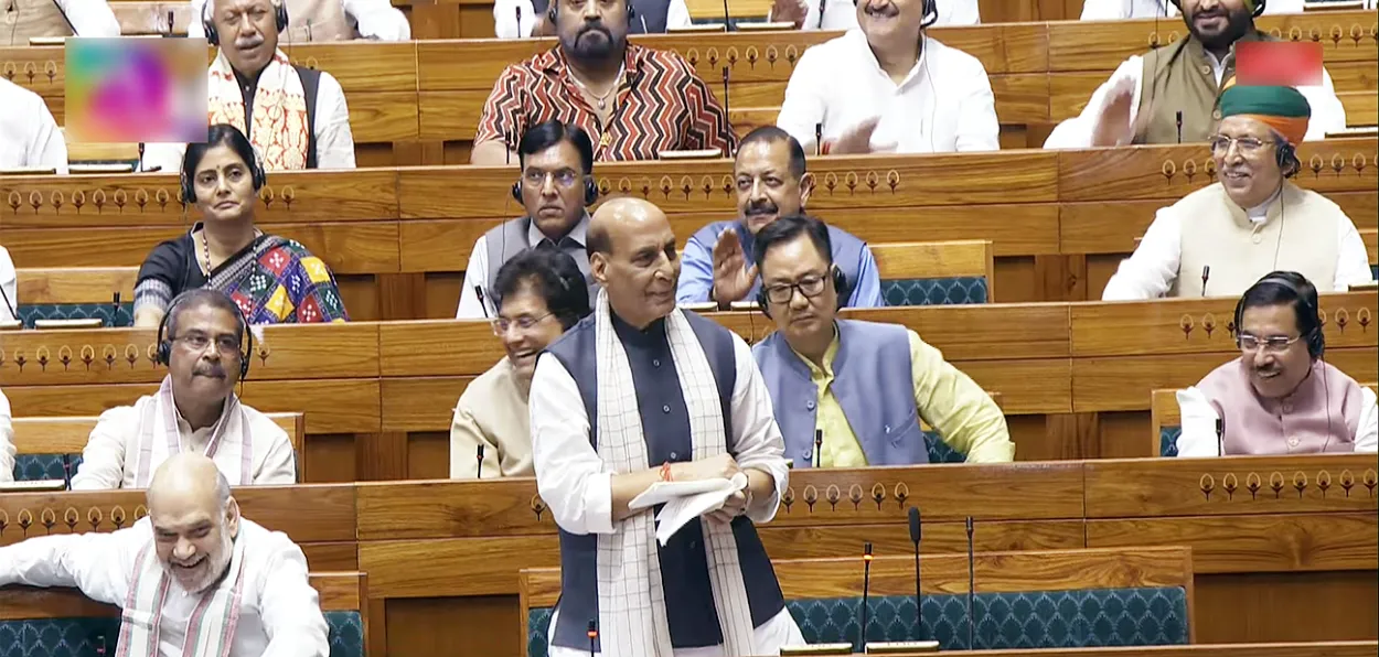 Defence Minister Rajnath Singh speaking in Lok Sabha