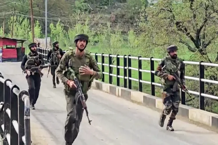 (File Photo) Security personnel rush to the spot following a terrorist attack on tourists on Apr 22, leaving several people dead and many injured, at Baisaran in Pahalgam.