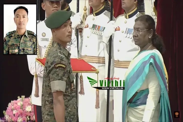 CRPF Inspector Jeffrey Hmingchullo receiving Shaurya Chakra from President Droupadi Murmu
