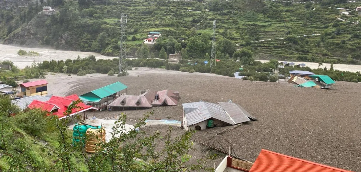 Houses in village Dharali seen buried under landslide caused by cloudburst (Indian Army)