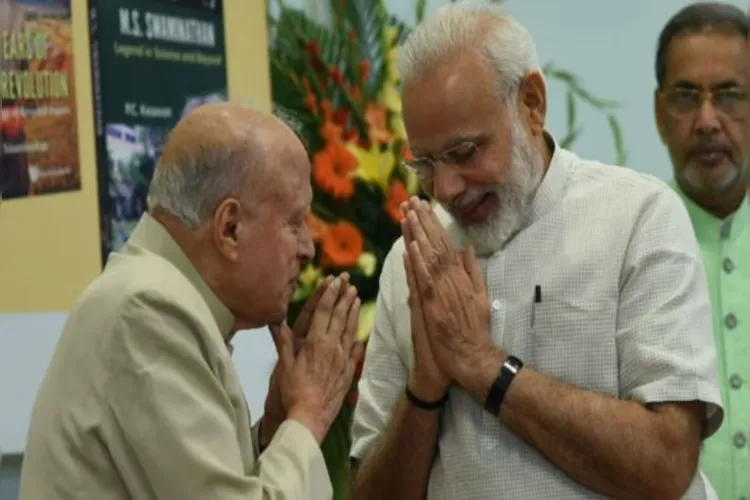 PM Modi (right) and MS Swaminathan (left)