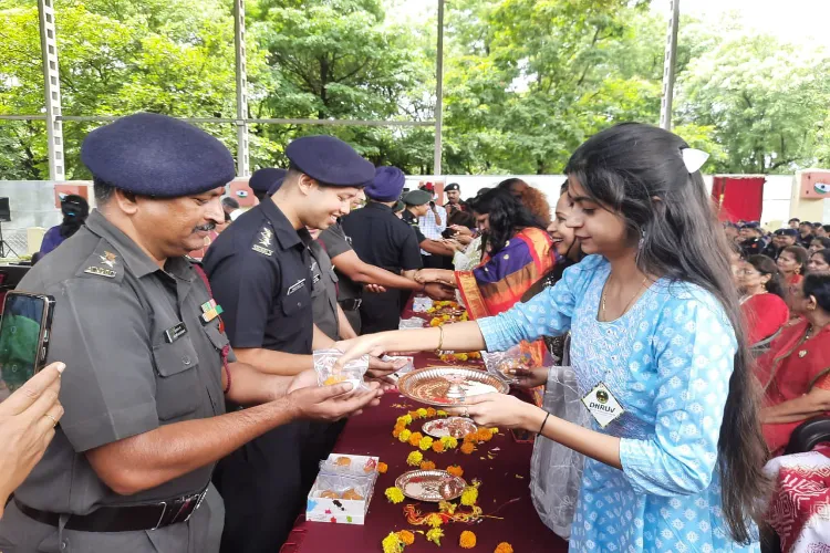 Women tying rakhi to soldiers