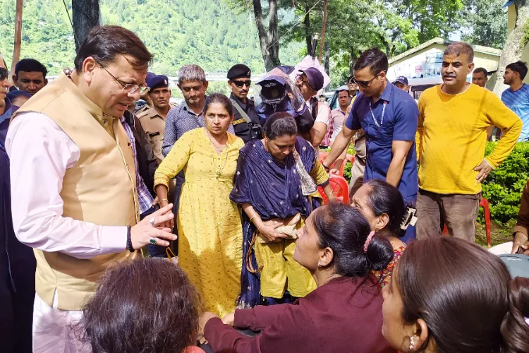 Uttarakhand Chief Minister Pushkar Singh Dhami meets the cloud-burst affected people (file)
