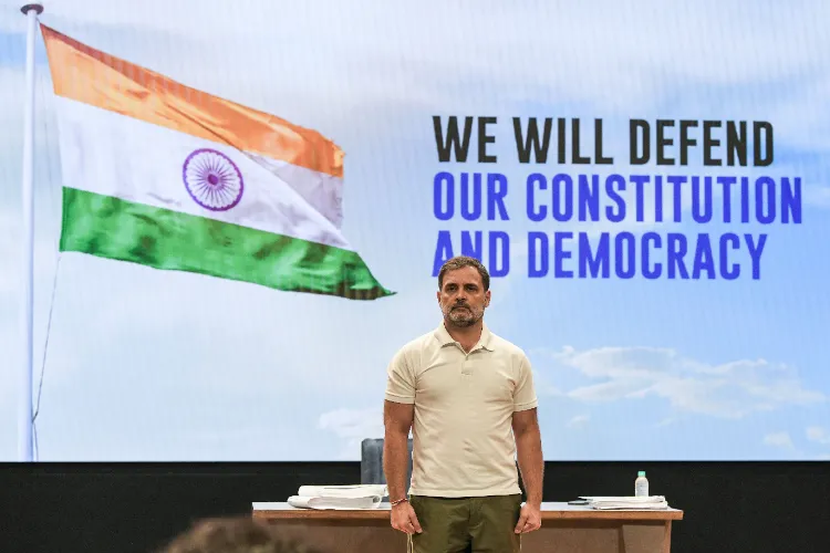 Lok Sabha LoP and Congress MP Rahul Gandhi addresses a press conference, at Indira Bhawan in New Delhi (file)