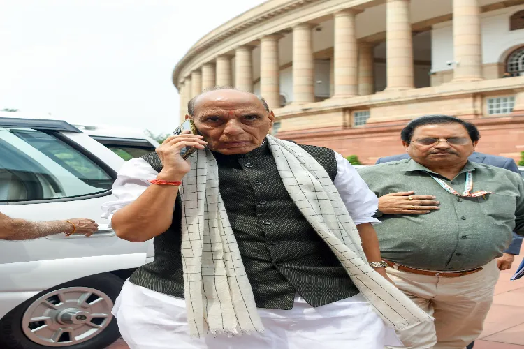 Defence Minister Rajnath Singh arrives to attend the monsoon session of Parliament, in New Delhi (file)