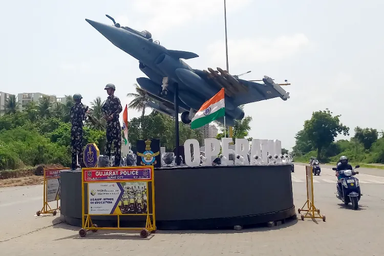 A view of a newly installed model of fighter jet and two soldiers, themed after Operation Sindoor, at Pal Road in Surat (file)