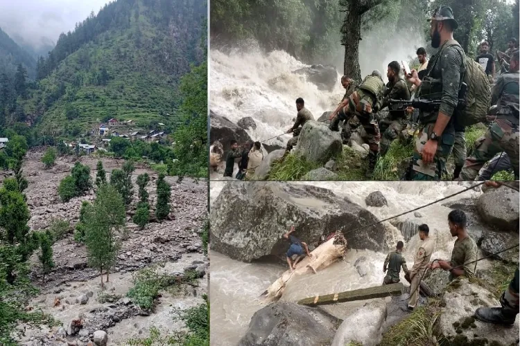 Army rescuing a man trapped in flash floods in Kishtwar's Chashoti village