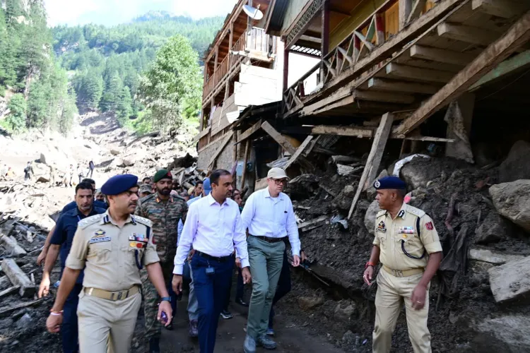 Jammu and Kashmir Chief Minister Omar Abdullah going around village affected by cloud burst followed by flash floods