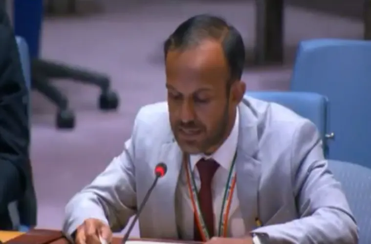 Eldos Mathew Punnoos, ndia's Charge d'Affaires at the United Nations, speaking in the UNSC