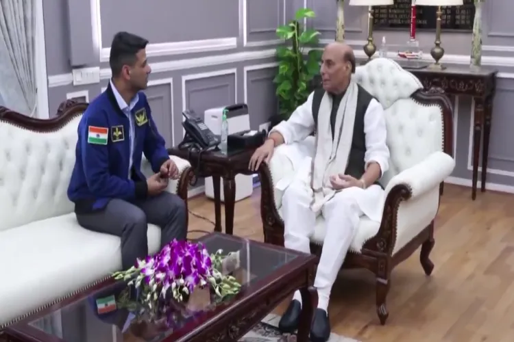 Group Captain Shubhanshu Shukla with Defense Minister Rajnath Singh (file)
