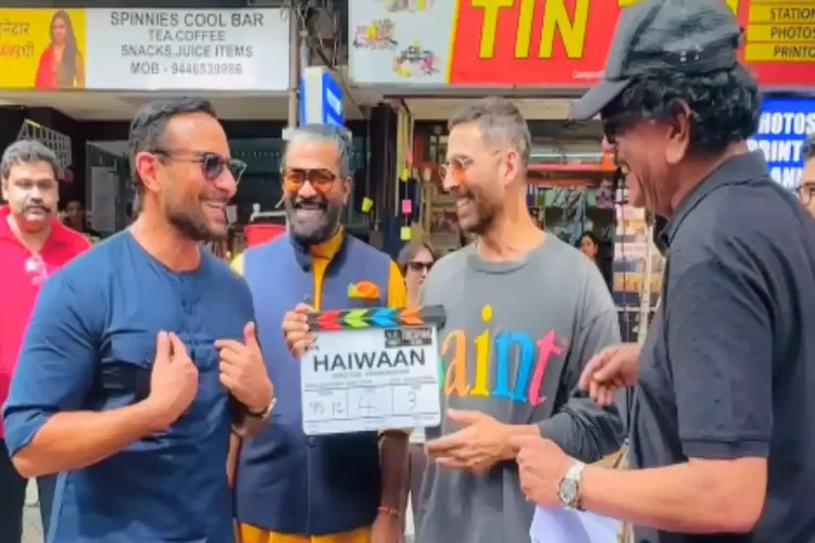 Actors Akshay Kumar and Saif Ali Khan on the sets of their new film 