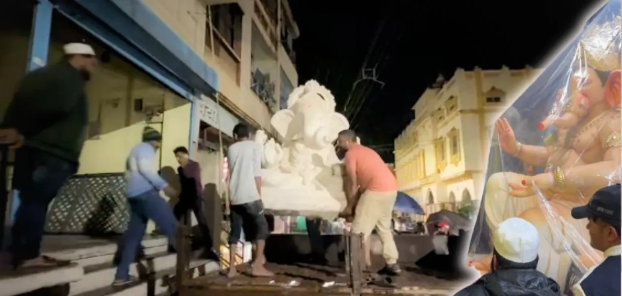 Volunteers shifting Ganesha idols to safer place