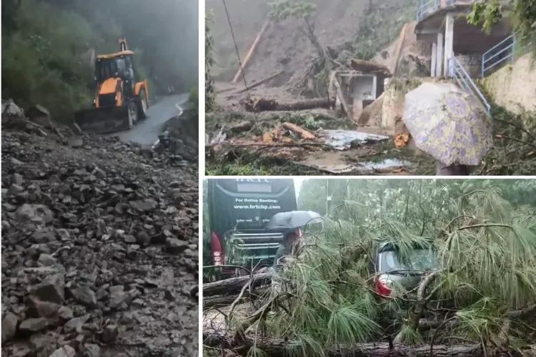 Images of roads blocked due to rainfall, mudslides in Chamba, Himachal Pradesh
