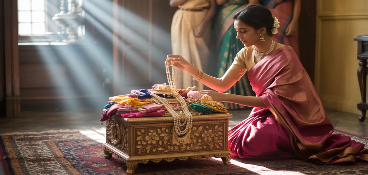 An AI generated image of a woman and her dowry