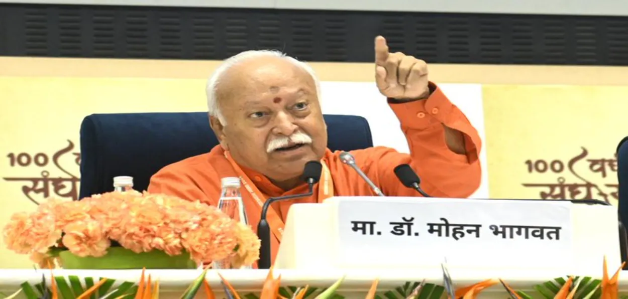 RSS Sarsanchalak Mohan Bhagwat speaking at the Centenary celebrations of organisation in Delhi