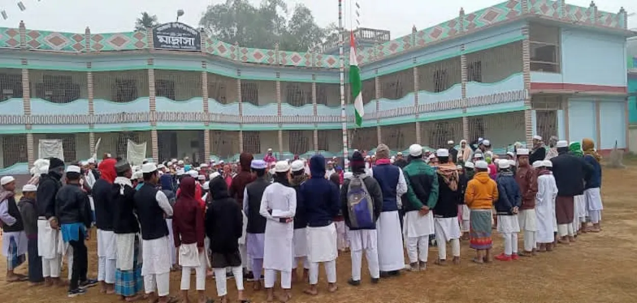 Mohammad Abdullah Zakaria among students in the Madrasa on the Independence Day