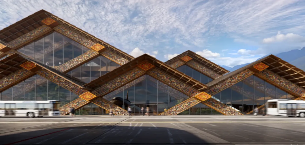 The magnificent building of airport of the Gelephu  Mindful City, Bhutan