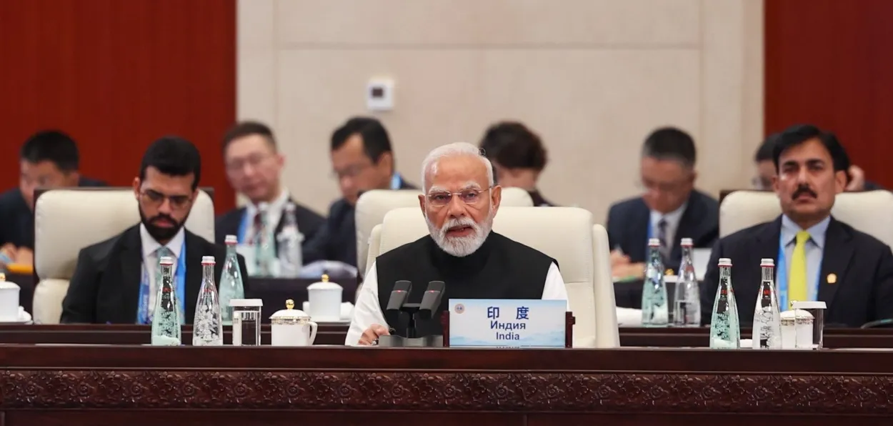 Prime Minister Narendra Modi  speaking at the SCO Summit at Tainjin, China