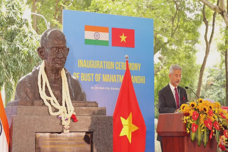 EAM Jaishankar during the unveiling of the Mahatma Gandhi bust in Vietnam