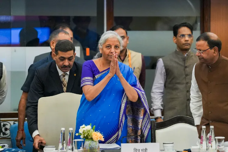 Finance Minister Nirmala Sitharaman, Union Minister of State for Finance Pankaj Chaudhary and Revenue Secretary Arvind Shrivastava during the 56th GST Council meeting