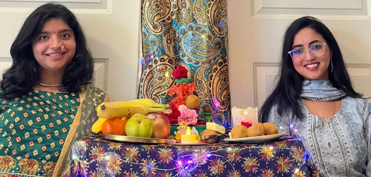 Radhika and Alfiya celebrating Ganeshotsav in Canada