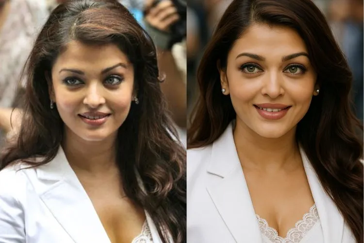 Actor Aishwarya Rai Bachchan and her AI generated image (Right)